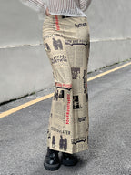 Newspaper Letter Print High Waist Long Skirt