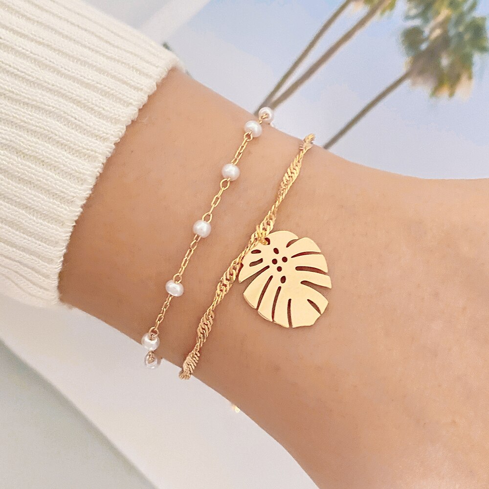 Gold Heart Pearl Smiley Bracelet