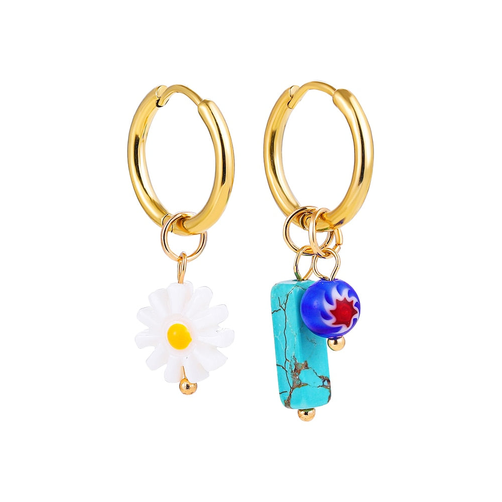 Natural Stone Hoop Earrings