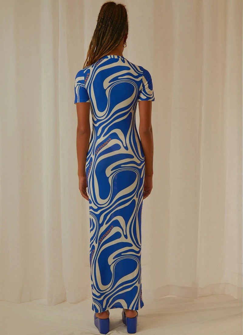 Blue Graphic Print Maxi Dress