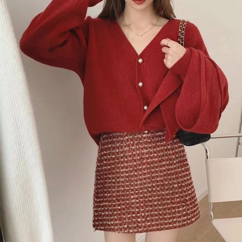 Knitted Cardigan Blue V-Neck