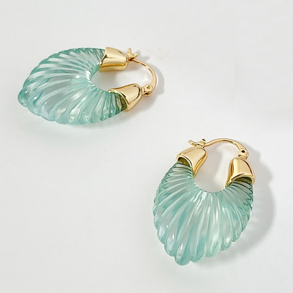 Turquoise Transparent Resin Hoop Earring