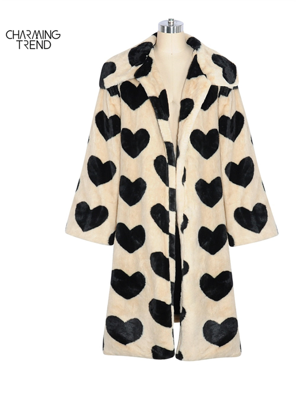 Faux Fur Coat Love Pattern Long Coat
