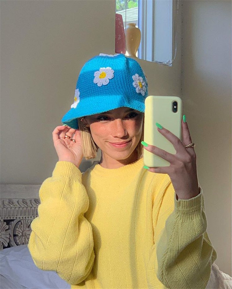 Blue Crochet Bucket Hat