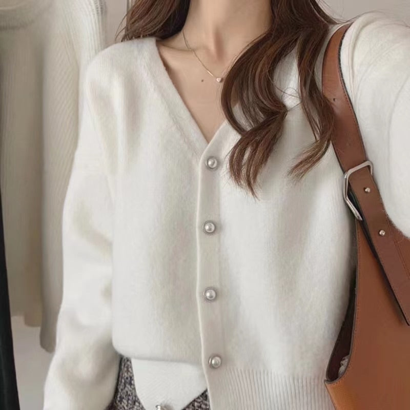Knitted Cardigan Blue V-Neck