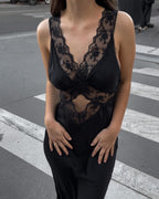 Sleeveless Lace Cutout Long Dress