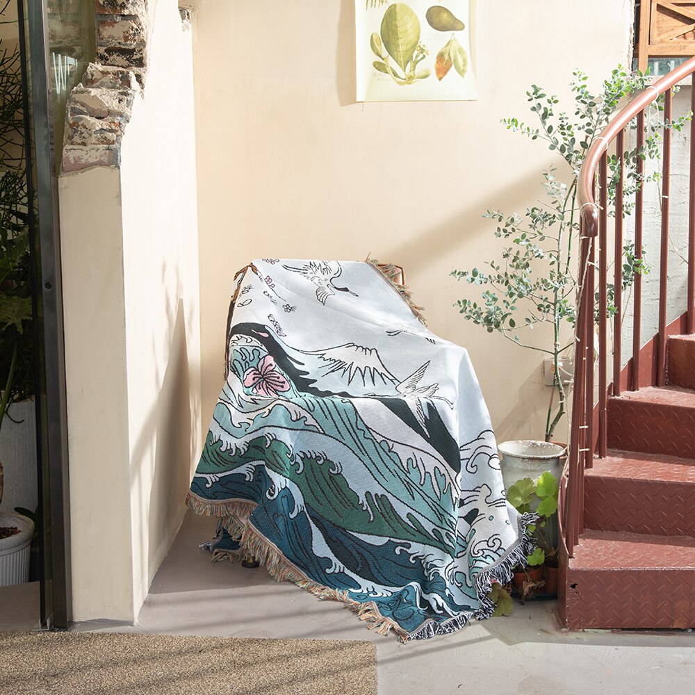 Waves Japanese Throw Blanket