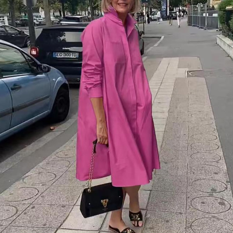 Shirt Dress Casual Solid Color