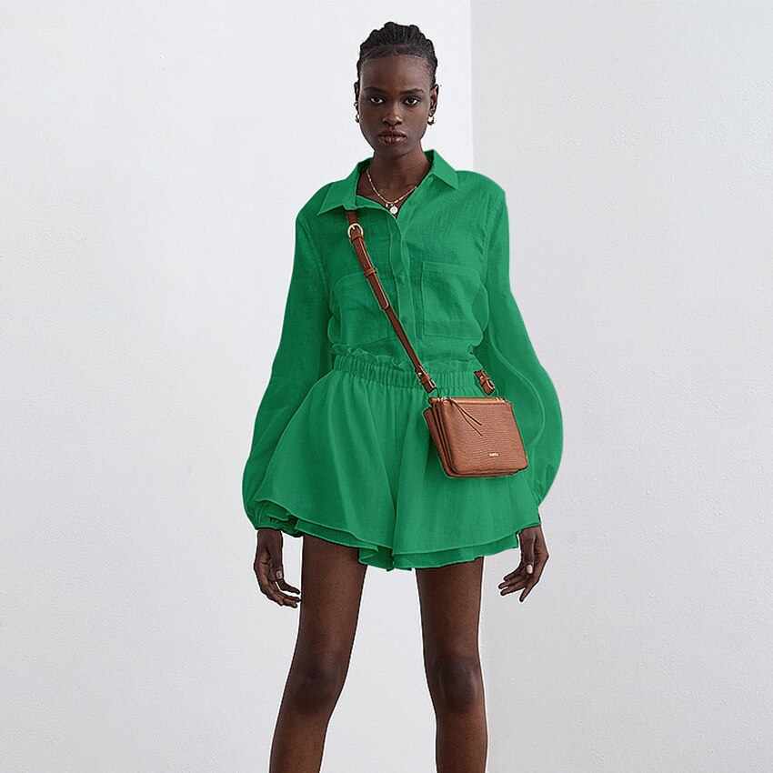 Linen Ruffle Short+Top Set
