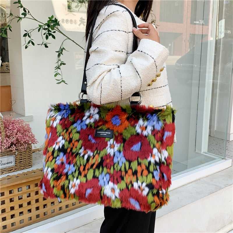 Camouflage Faux Fur Totes Bag