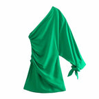 Green Lace Up One Shoulder Dress