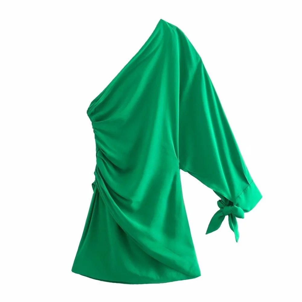 Green Lace Up One Shoulder Dress