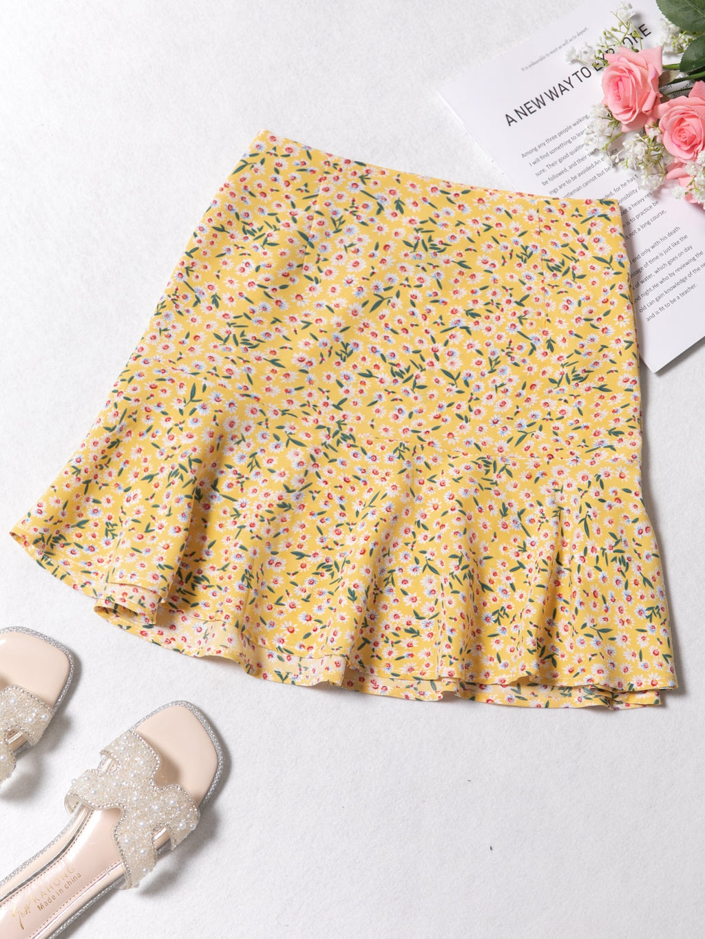 Boho Floral Print Ruffle Mini Skirt