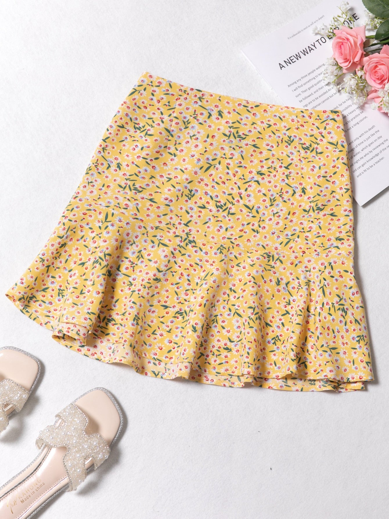 Boho Floral Print Ruffle Mini Skirt