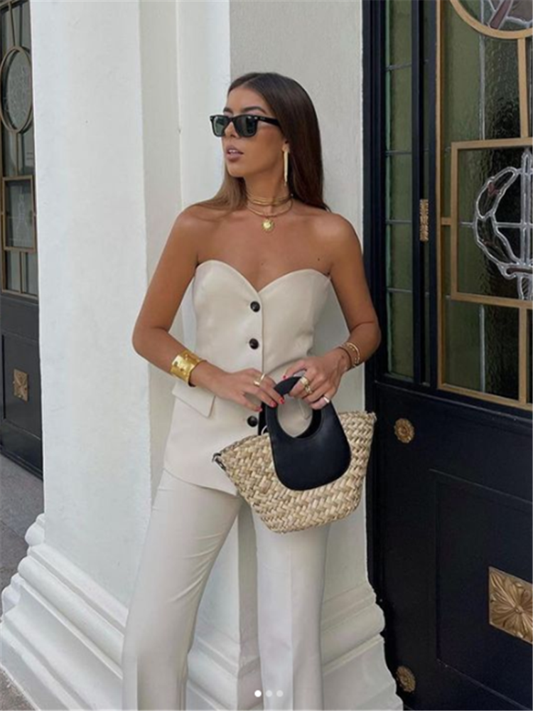 Cream Pant + Vest Two Piece Set