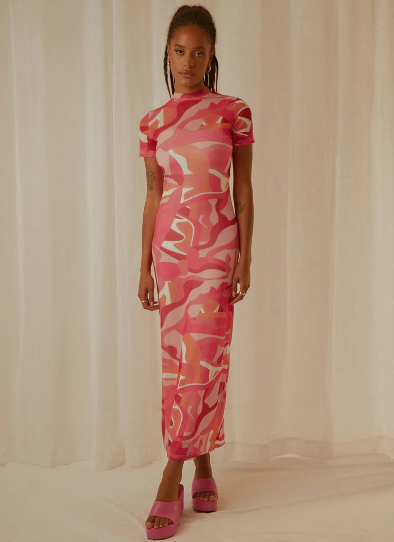 Pink Graphic Print Maxi Dress