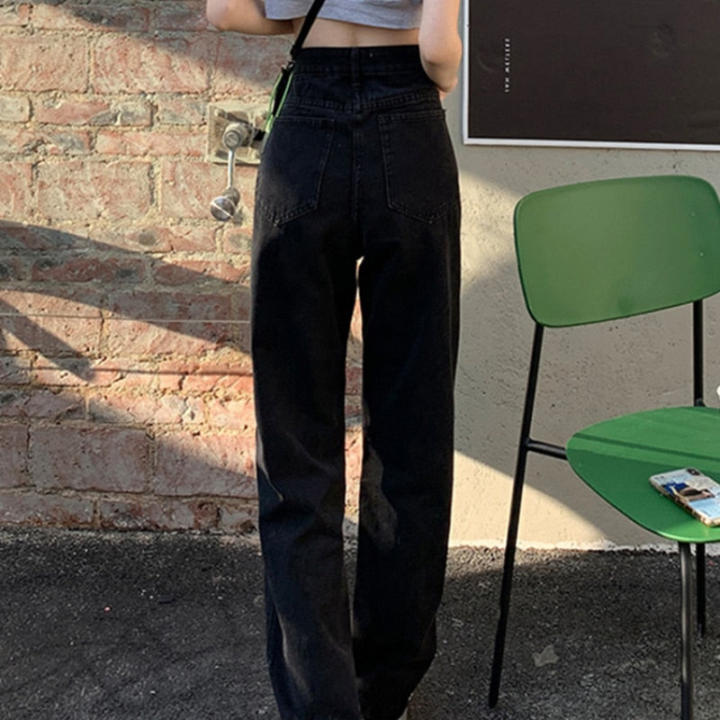 Solid Hole High Waist Jeans