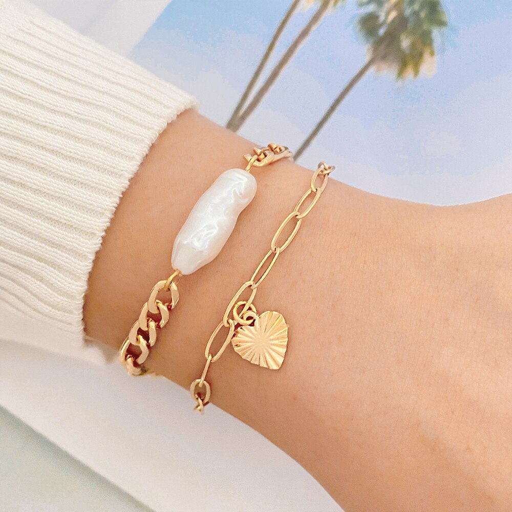 Gold Heart Pearl Smiley Bracelet