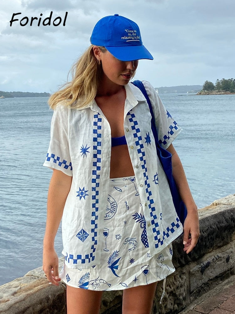 Blue Geometric Printed Shirt