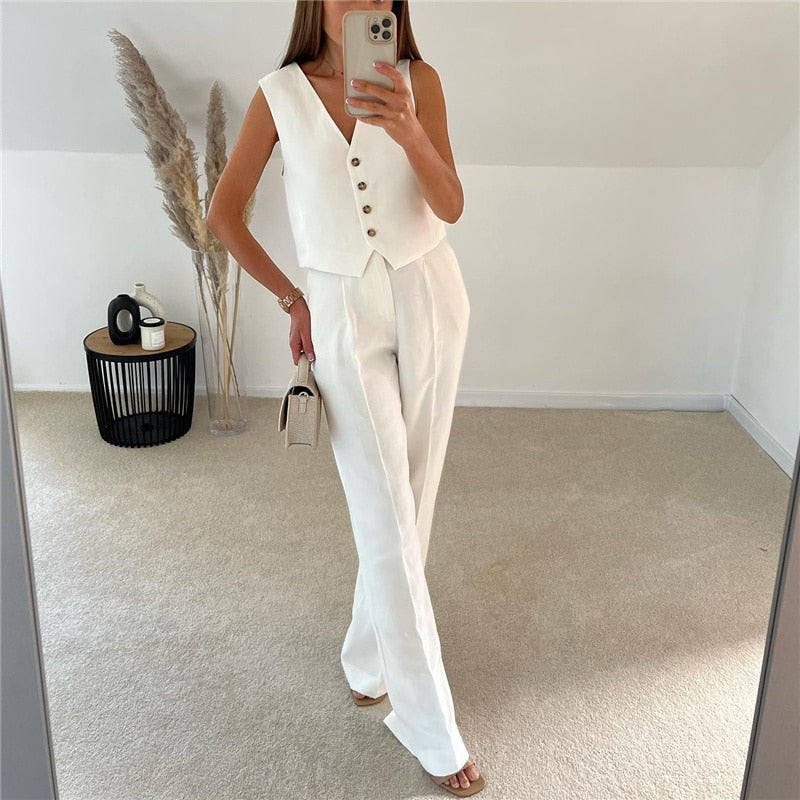 White Blazer Tank Suit Two Piece Set