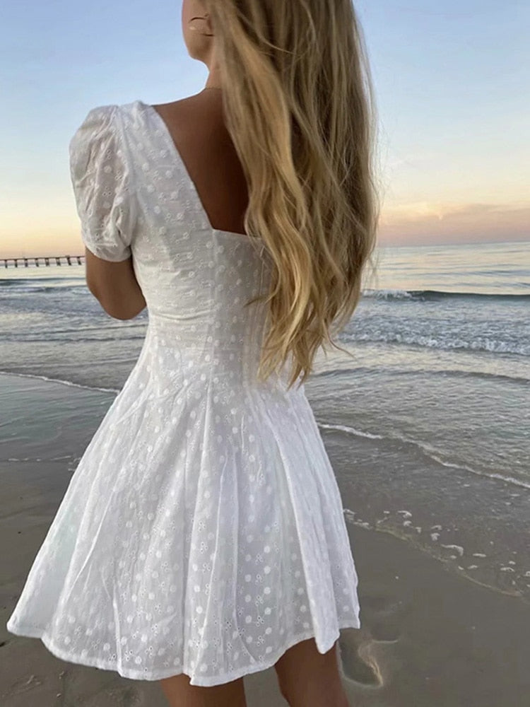 White Lace Embriodery Dress