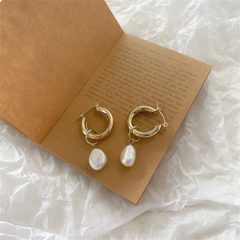 Pearl Gold Hoop Earrings