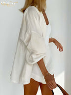 High Waist Shorts + Long Sleeve Robes Two Piece Set