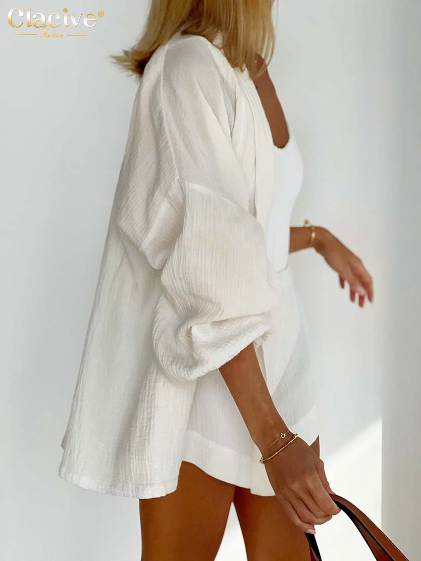 High Waist Shorts + Long Sleeve Robes Two Piece Set
