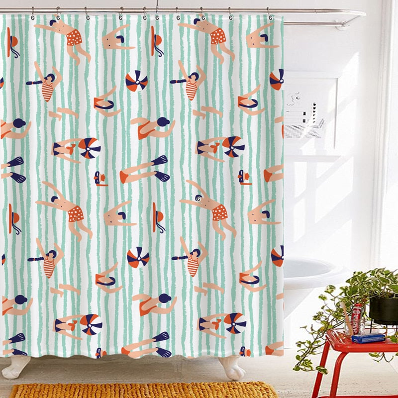 Swimming Printing Shower Curtain