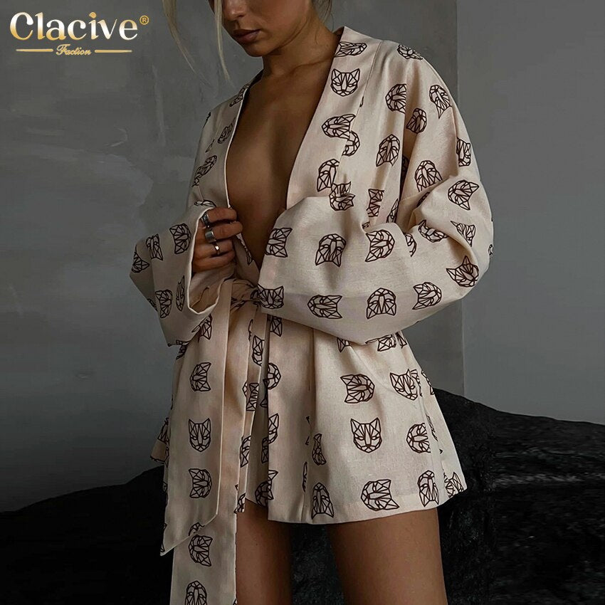 Long Sleeve Robes + High Waist Shorts Set