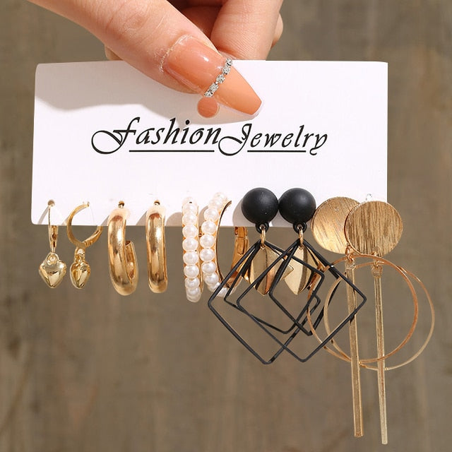 Gold Pearl Hoop Earrings Set