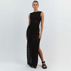 Black Knitted Sleeveless Midi Dress