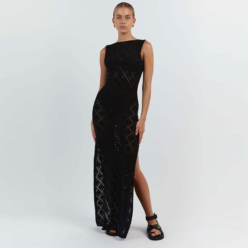 Black Knitted Sleeveless Midi Dress