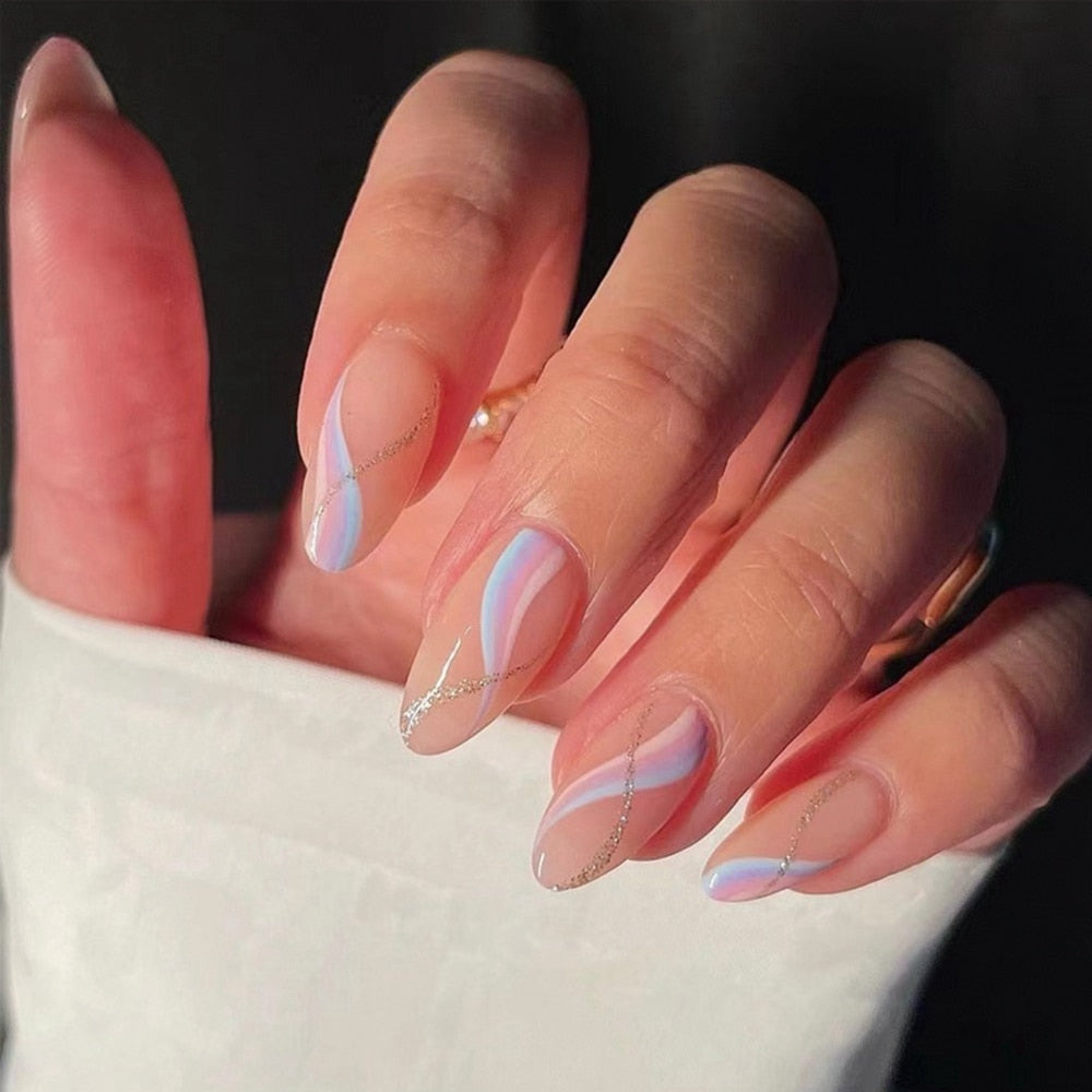 24Pcs Wavy Stiletto Press On Nails