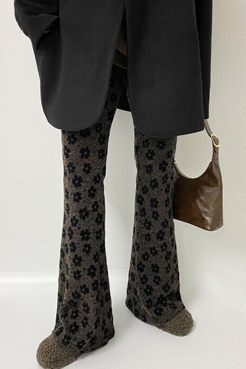 Floral Print Black Flare Pants