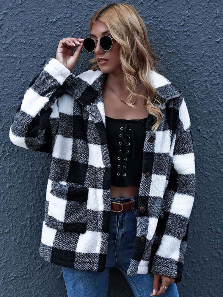 Plaid Faux Fur Jacket