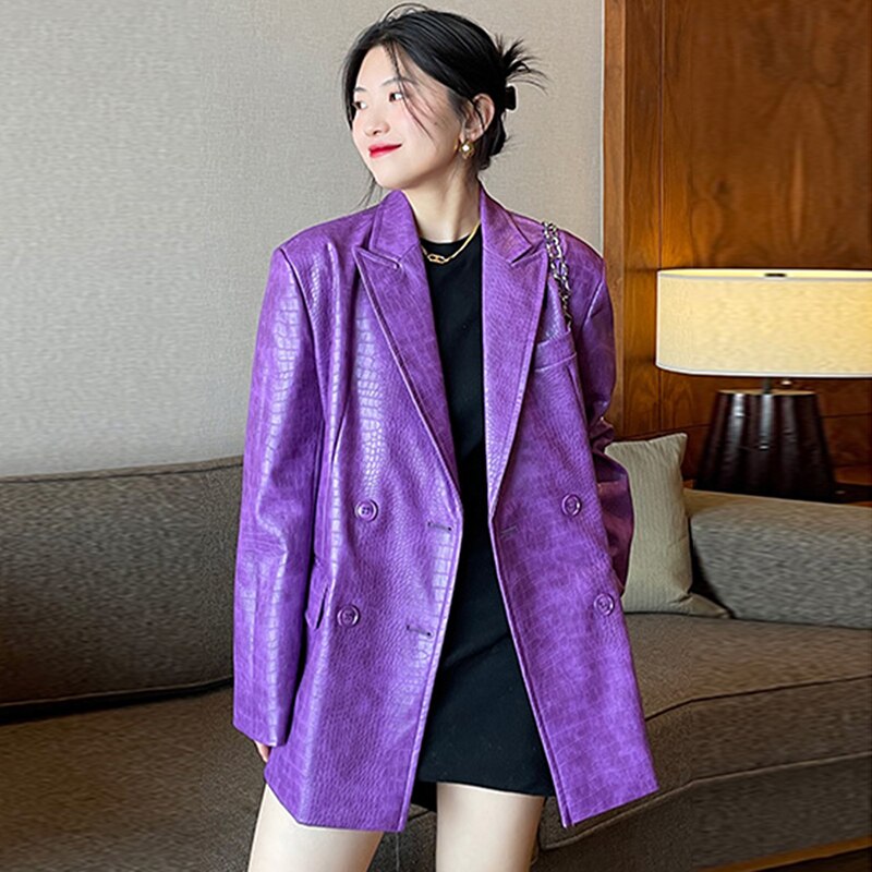 Oversized Crocodile Faux Leather Blazer