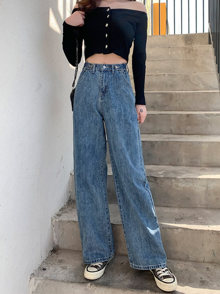 High Waist Denim Pants Wide Leg