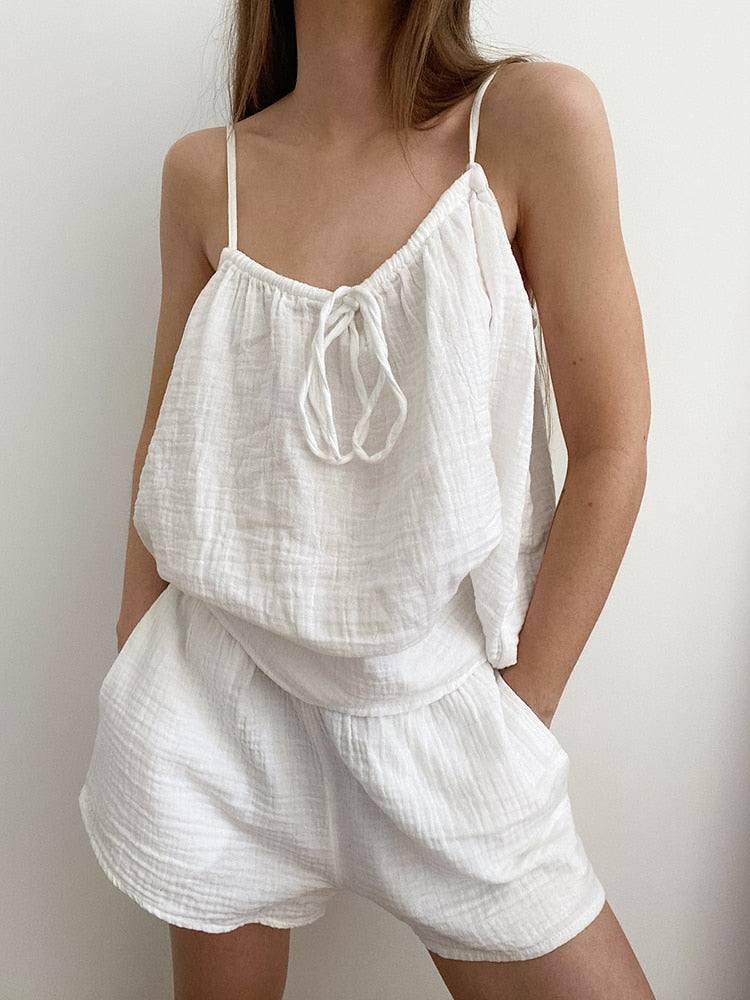 White Pajamas Cotton 2 Piece Set