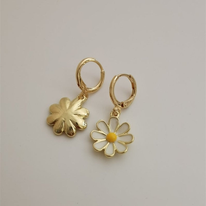 Gold Daisy Sunflower Hoop Earring