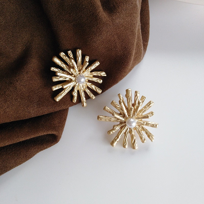 Sunflowers Gold Pearl Earrings