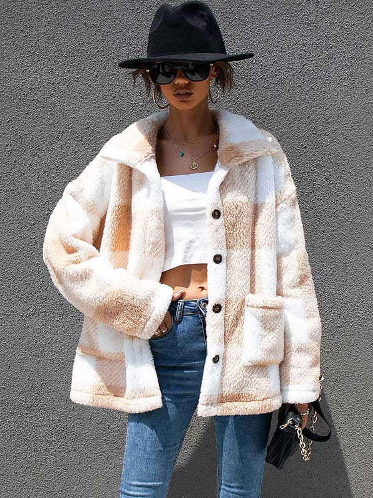 Plaid Faux Fur Jacket
