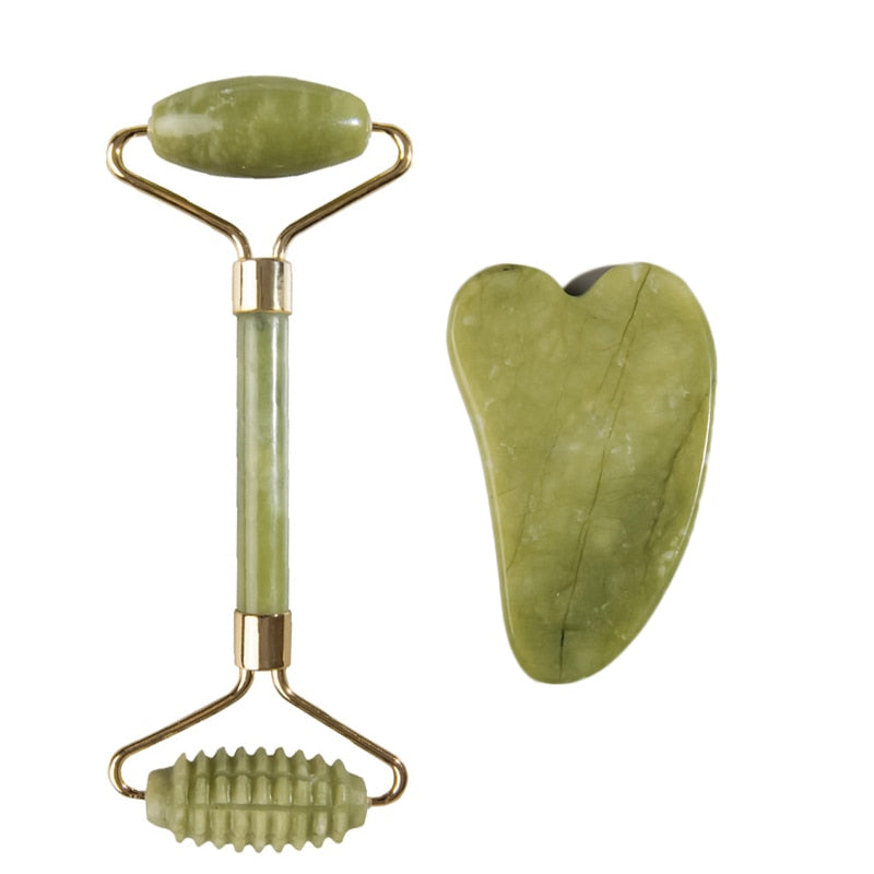 Natural Jade Face Roller Gua Sha Scraper Set