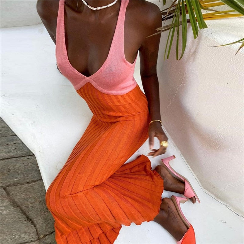 Orange/Pink Backless Knit Dress