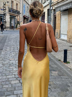 Satin Draped Slit Maxi Dress