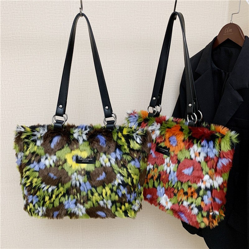 Camouflage Faux Fur Totes Bag