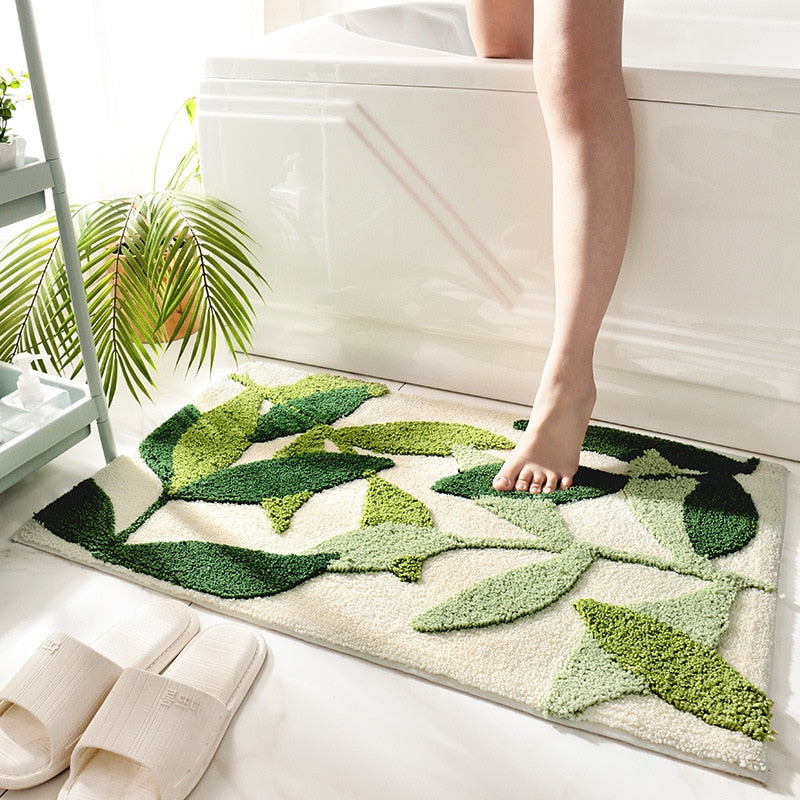 Green Leaves Flocking Bath Mat