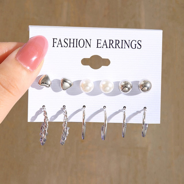 Gold Pearl Hoop Earrings Set