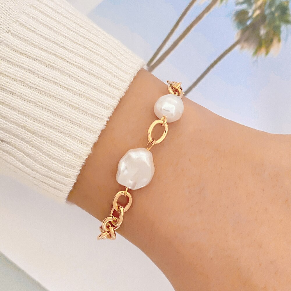 Gold Heart Pearl Smiley Bracelet