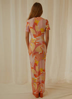 Orange/Pink Graphic Print Maxi Dress